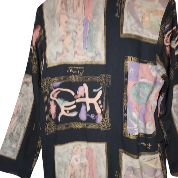 VTG USA Women L Boxy Lagenlook Art to Wear Light 80's Kimono Blazer - Picture 5 of 8